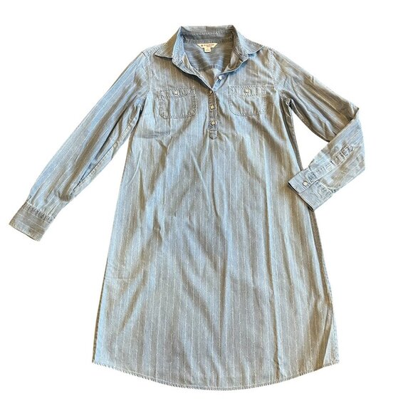 Brooks Brothers Red Fleece Light Denim Shirt Dress Chambray Stripe Size 4 Womens - Picture 1 of 12